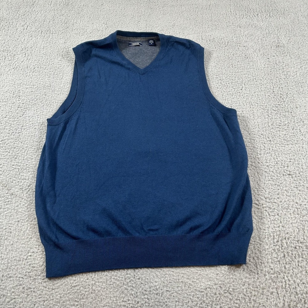 IZOD Sweater Vest Mens Medium Blue V Neck Knit Pullover Sleeveless Classic